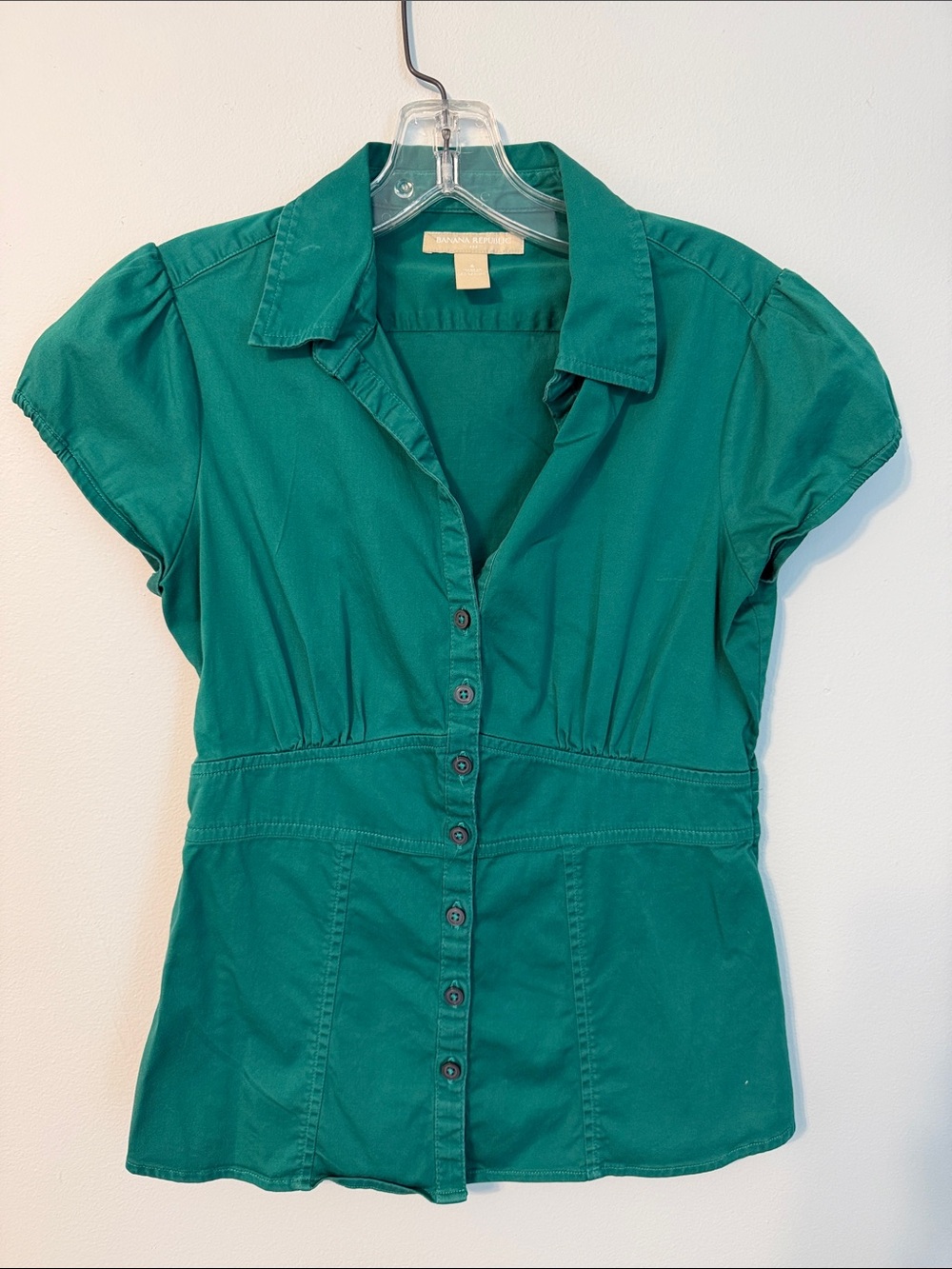 Banana Republic Emerald Green Button-Front Short Sleeve Blouse
